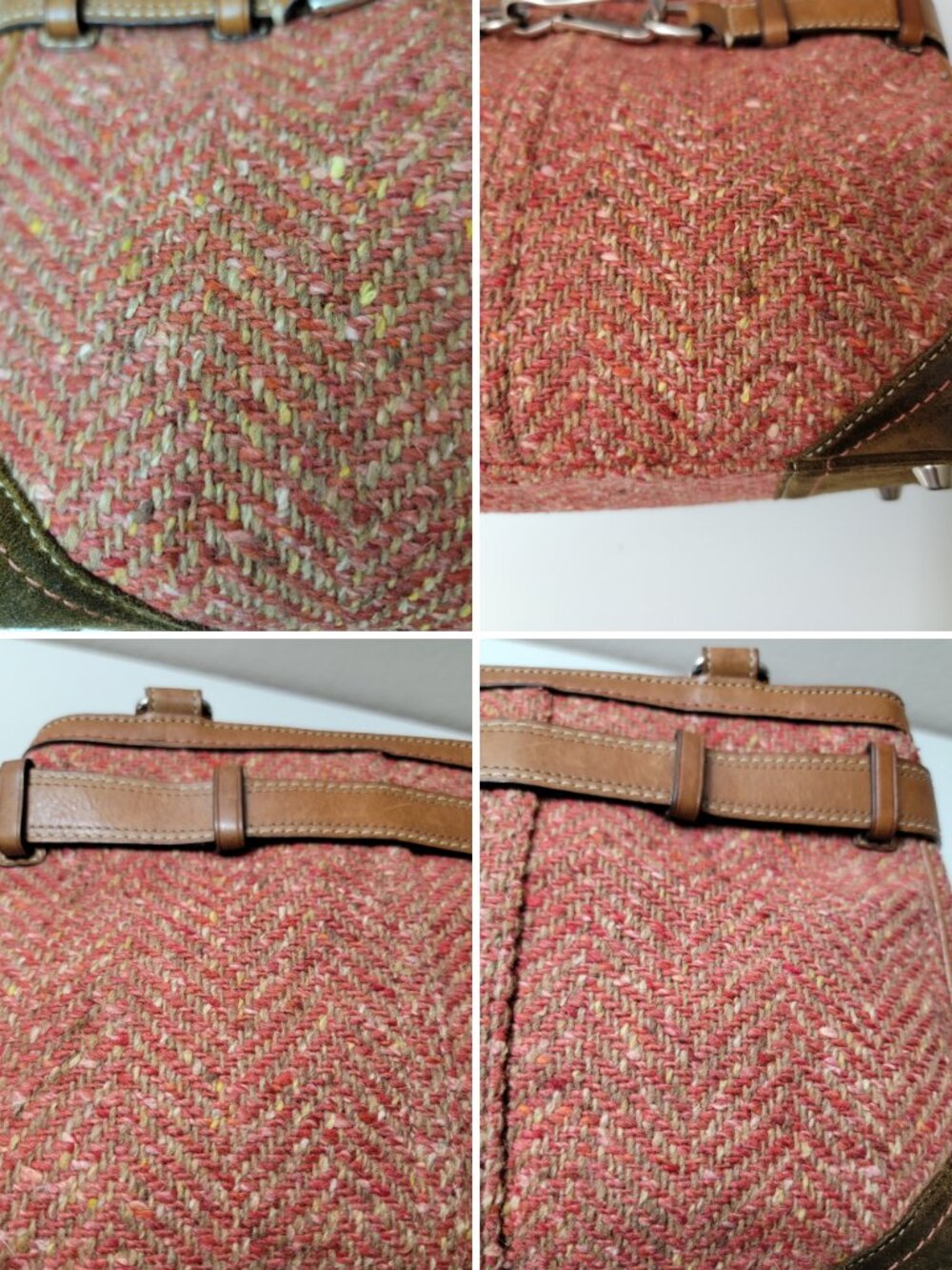 Coach Hampton Tweed Satchel Rose Herringbone Wool Leather Trim Bag Vintage F1121 - Picture 12 of 15